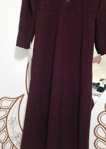 Bordo Düğmeli Uzun Yün elbise - Görsel 2