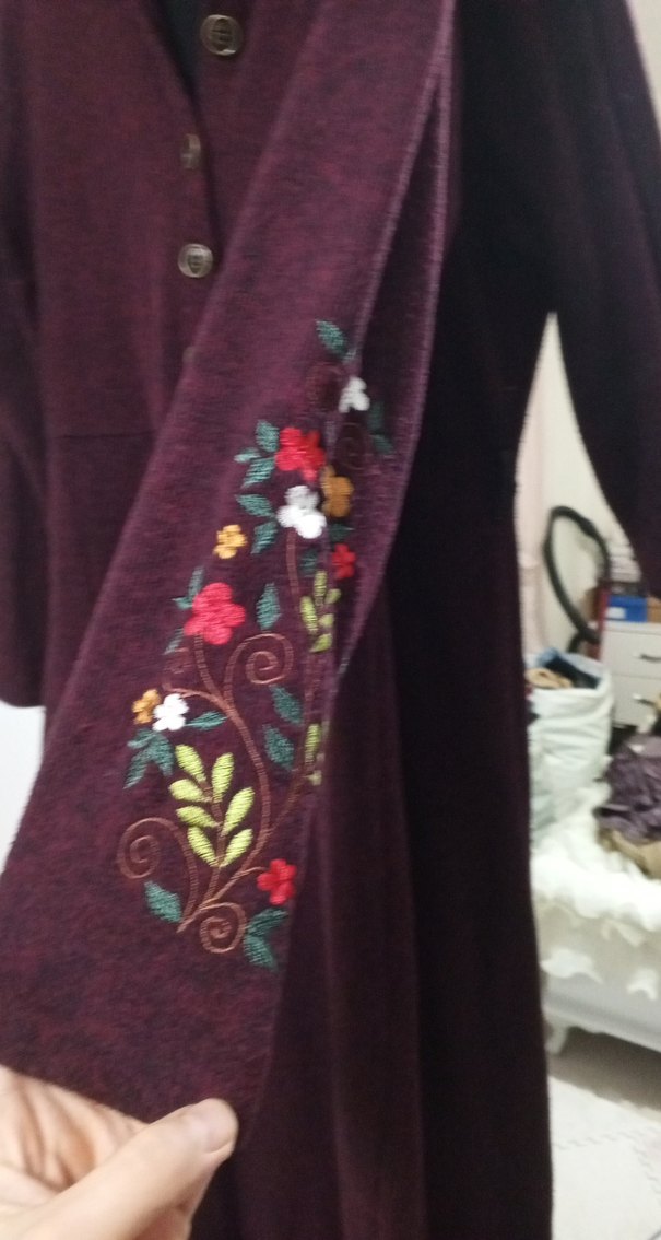 Bordo Düğmeli Uzun Yün elbise - Görsel 3