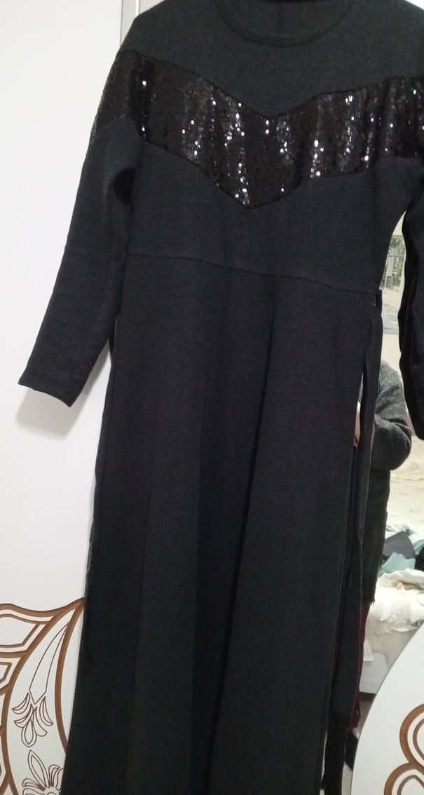 gri Uzun Kollu Nakışlı Kadın Elbise - Görsel 2