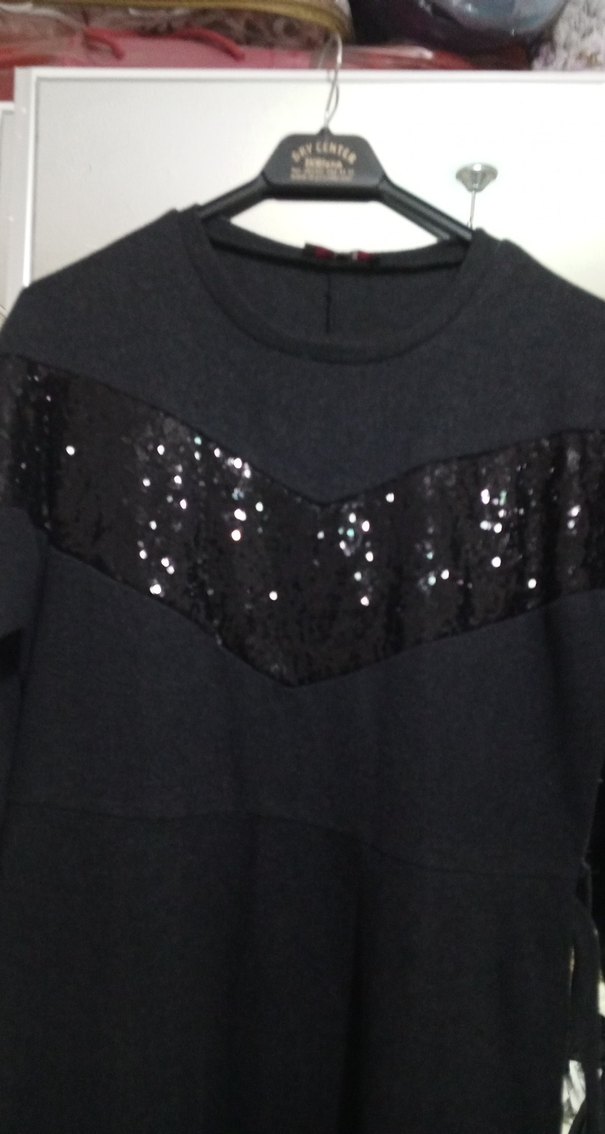 gri Uzun Kollu Nakışlı Kadın Elbise - Görsel 4