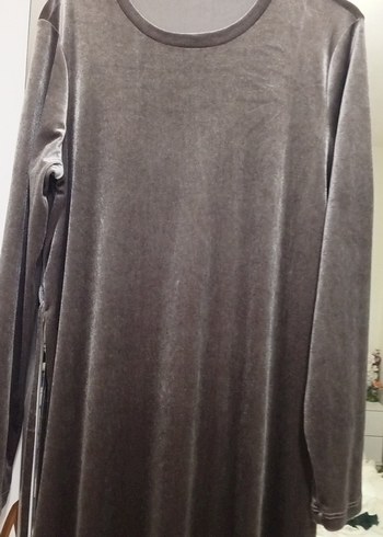 Bohem Gri Kadife Uzun Elbise - Görsel 2