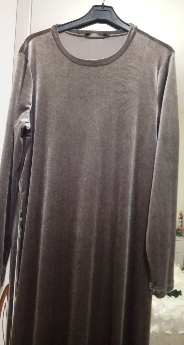 Bohem Gri Kadife Uzun Elbise - Görsel 2