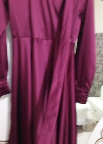 Bordo Drapeli Uzun Kadın Elbise kemerli - Görsel 4