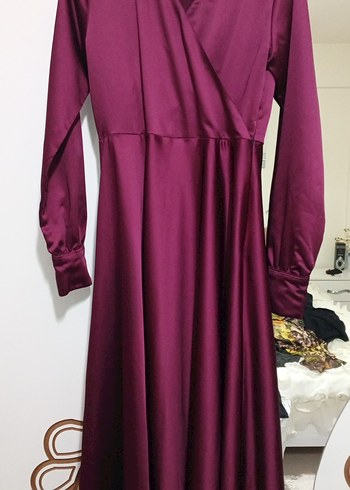 Bordo Drapeli Uzun Kadın Elbise kemerli - Görsel 3