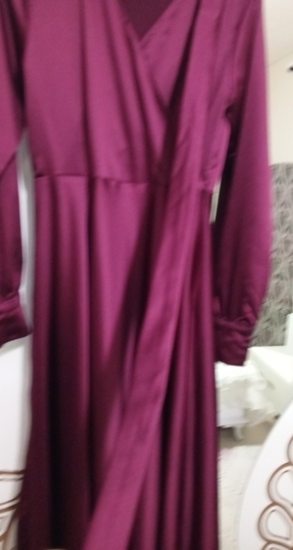 Bordo Drapeli Uzun Kadın Elbise kemerli - Görsel 4