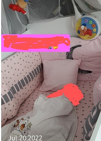 Bebek yatak ve uyku seti+sıvı geçirmez alez, cibinlik ve askı - Görsel 3