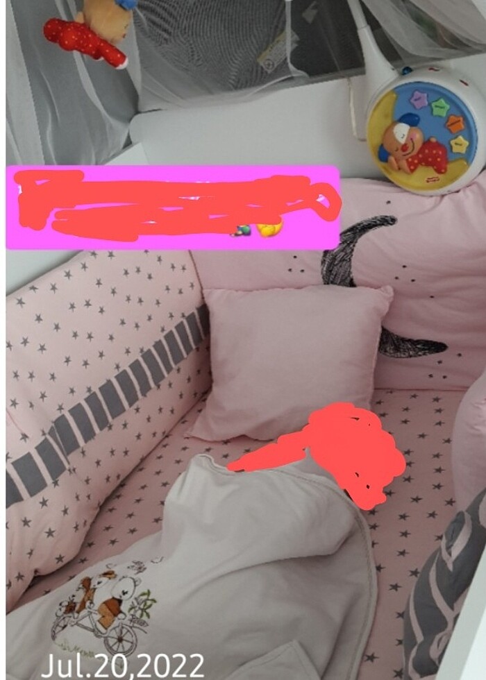 Bebek yatak ve uyku seti+sıvı geçirmez alez, cibinlik ve askı - Görsel 3