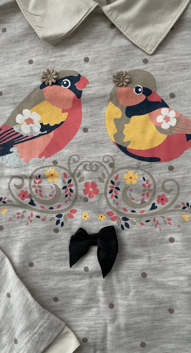 Kız Çocuk Gri Uzun Kollu Baskılı Gömlek - Görsel 3