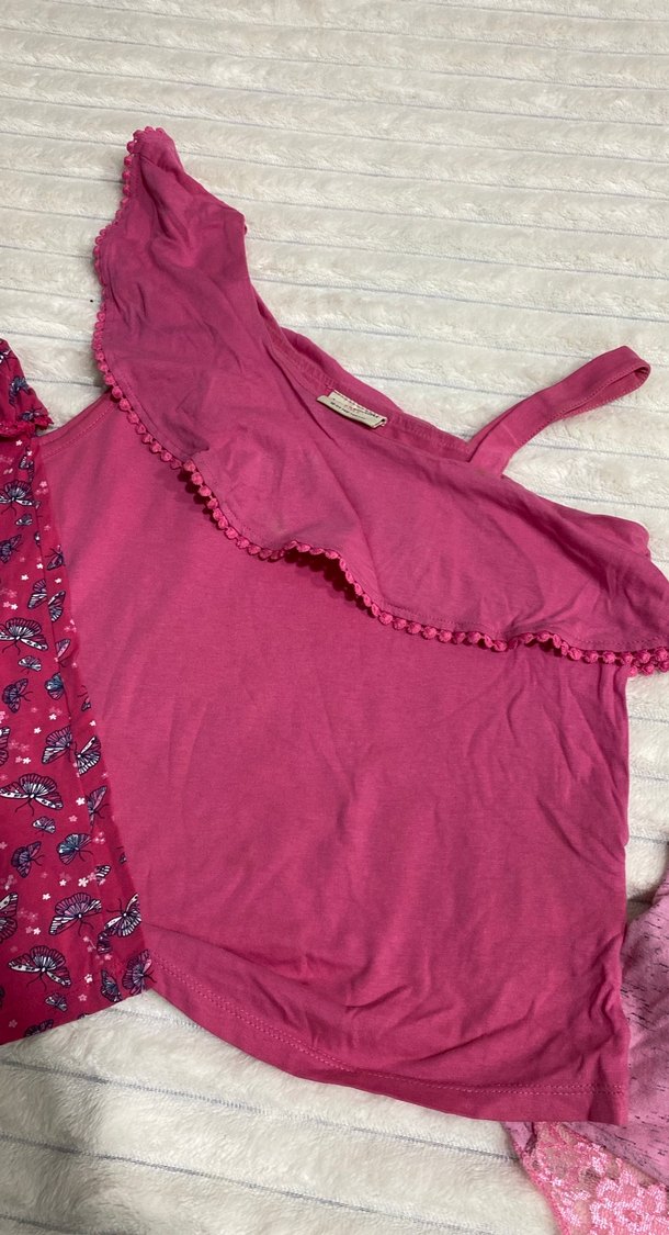 Pembe Kız Çocuk Askısız Fırfırlı Pijama - Görsel 4