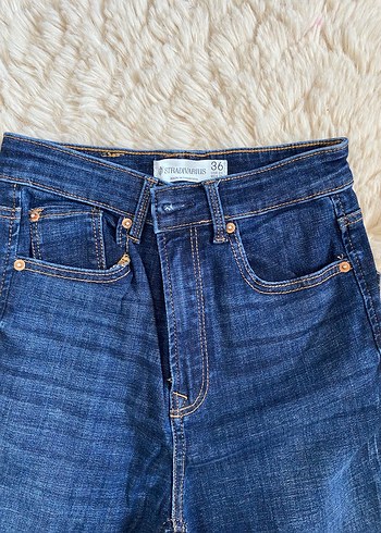 36 Beden Kadın Lacivert Normal Boy Kürklü Denim Pantolon
