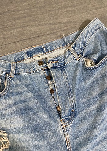 46 Beden mavi Renk Düğmeli Gri Mavi Rahat Kesim Kadın Jean