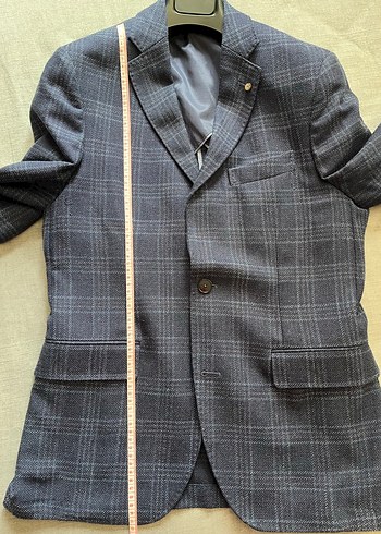 Erkek Lacivert Ekose Desenli Slim Fit Takım Ceket - Görsel 6