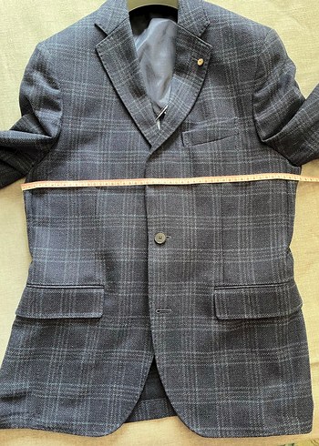 Erkek Lacivert Ekose Desenli Slim Fit Takım Ceket - Görsel 5