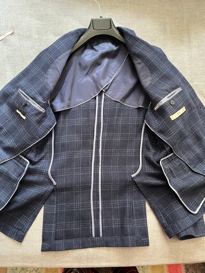 Erkek Lacivert Ekose Desenli Slim Fit Takım Ceket - Görsel 3