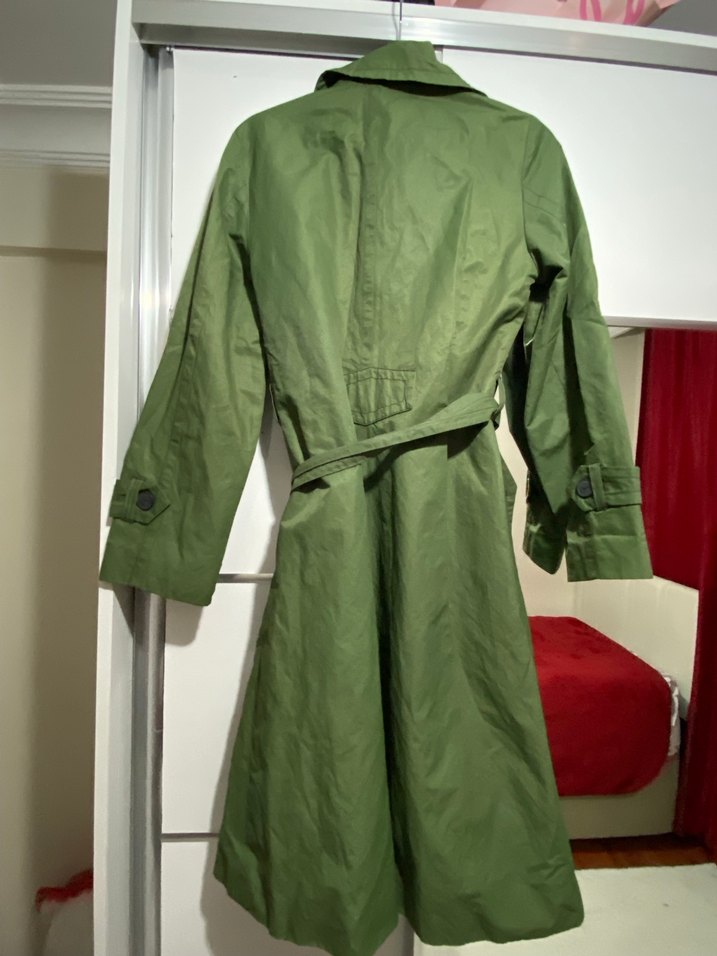 Kadın Parlak Yeşil Midi Trençkot - Görsel 2