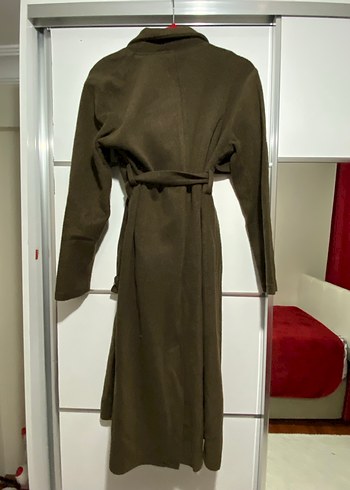 Koyu yeşil Kuşaklı Uzun yumuşak yün Kabanı - Görsel 2