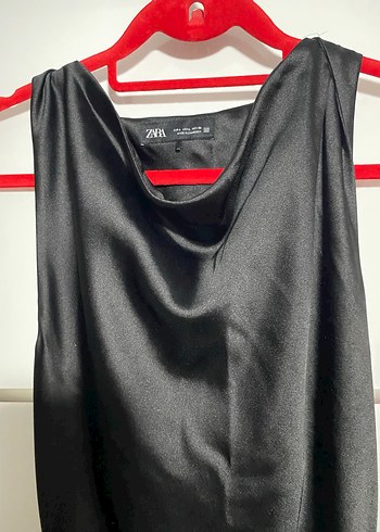 Zara siyah uzun saten elbise - Görsel 4