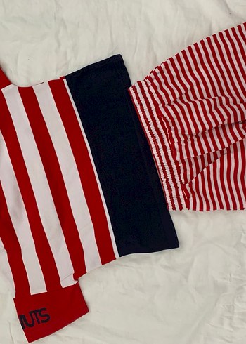 Bebek Erkek Kırmızı Çizgili Pamuklu Takım - Görsel 2