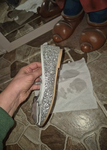 Elsa Kız Çocuk Gri Simli Babet Ayakkabı - Görsel 5