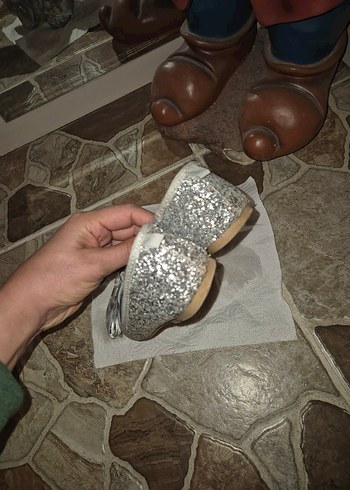 Elsa Kız Çocuk Gri Simli Babet Ayakkabı - Görsel 4