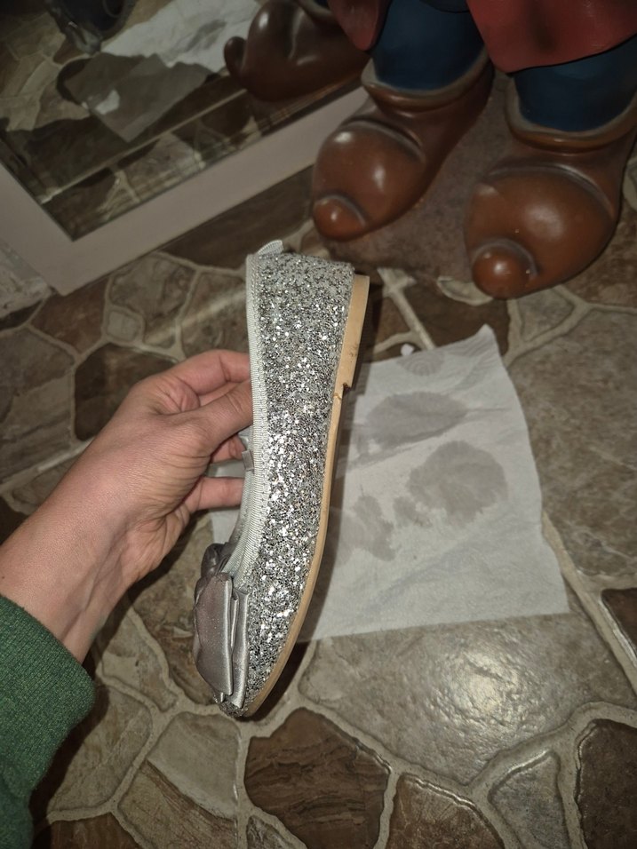 Elsa Kız Çocuk Gri Simli Babet Ayakkabı - Görsel 5