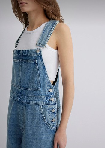 s Beden Mavi Denim Salaş Uzun Kadın Tulum