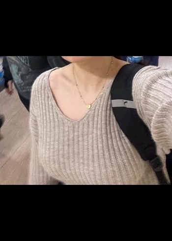Gri V Yakalı Örgü Kadın Kazak - Görsel 5