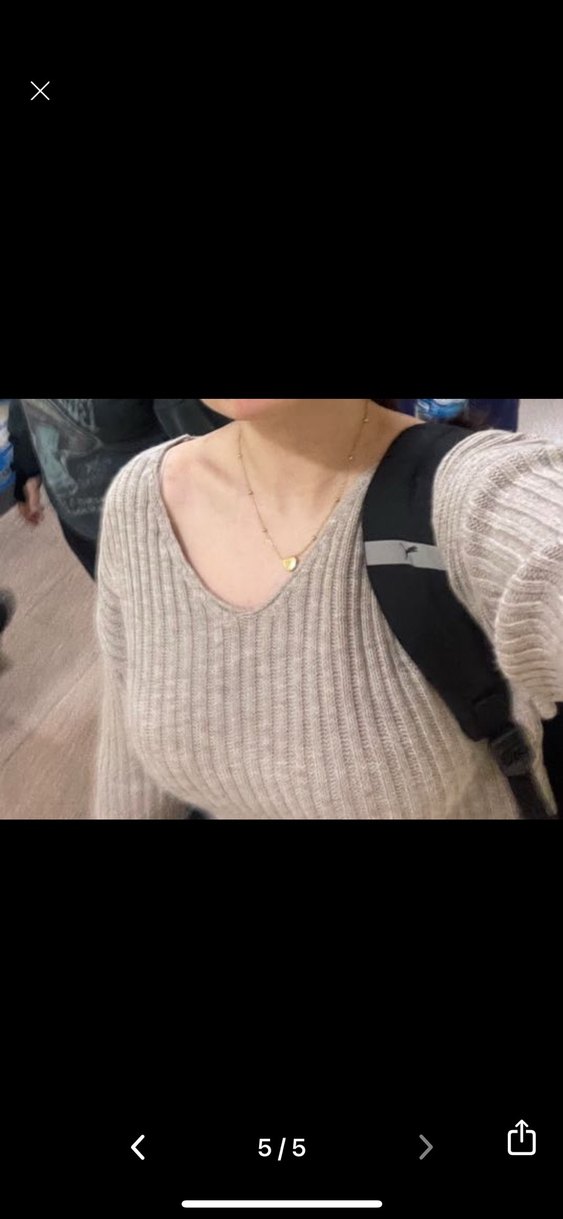 Gri V Yakalı Örgü Kadın Kazak - Görsel 5