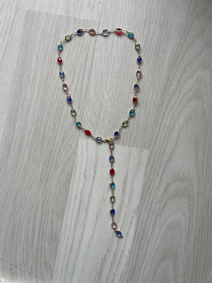 Renkli Taşlı Çelik Y Kolye - Görsel 2