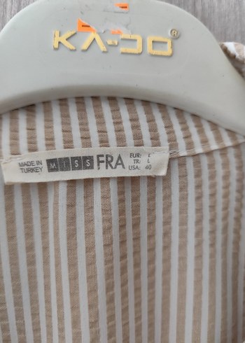 Bej Çizgili gofre  Kadın dügmeli elbise - Görsel 2