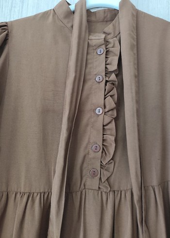 Kadın Kahverengi Uzun Keten Elbise - Görsel 3