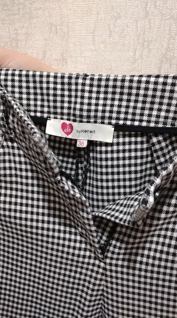 Düğmeli siyah beyaz Ekose Kadın Kumaş Pantolon - Görsel 2