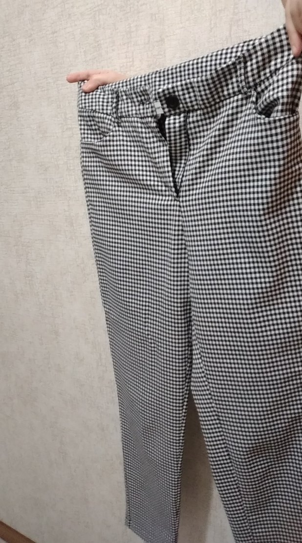 Düğmeli siyah beyaz Ekose Kadın Kumaş Pantolon - Görsel 4