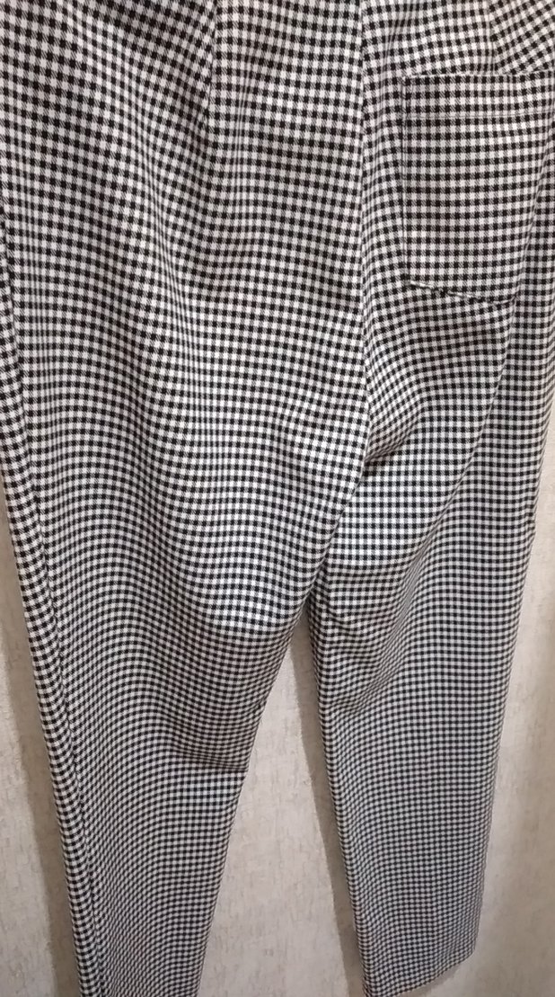 Düğmeli siyah beyaz Ekose Kadın Kumaş Pantolon - Görsel 5
