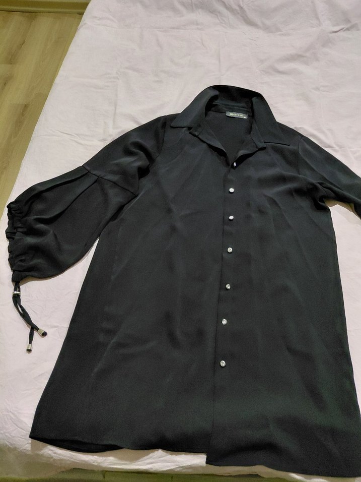 Siyah Uzun Kollu Düğmeli uzun tunik - Görsel 2