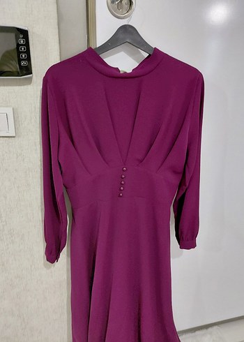 Mor Uzun Kollu Yaka Kadın Elbise - Görsel 6