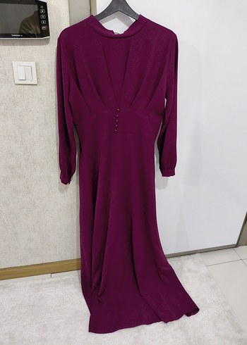 Mor Uzun Kollu Yaka Kadın Elbise - Görsel 5