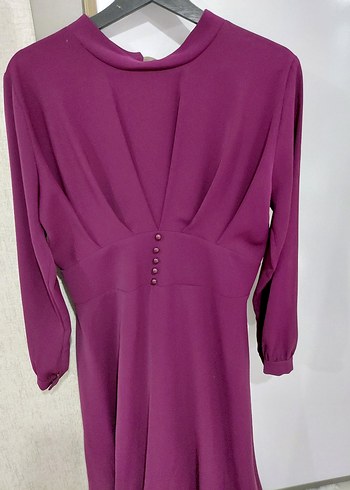 Mor Uzun Kollu Yaka Kadın Elbise - Görsel 2