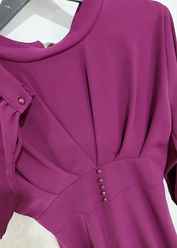 Mor Uzun Kollu Yaka Kadın Elbise - Görsel 4