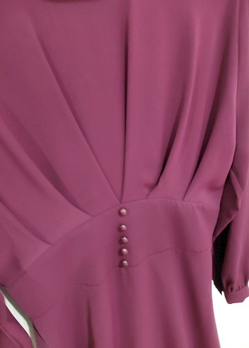 Mor Uzun Kollu Yaka Kadın Elbise - Görsel 3