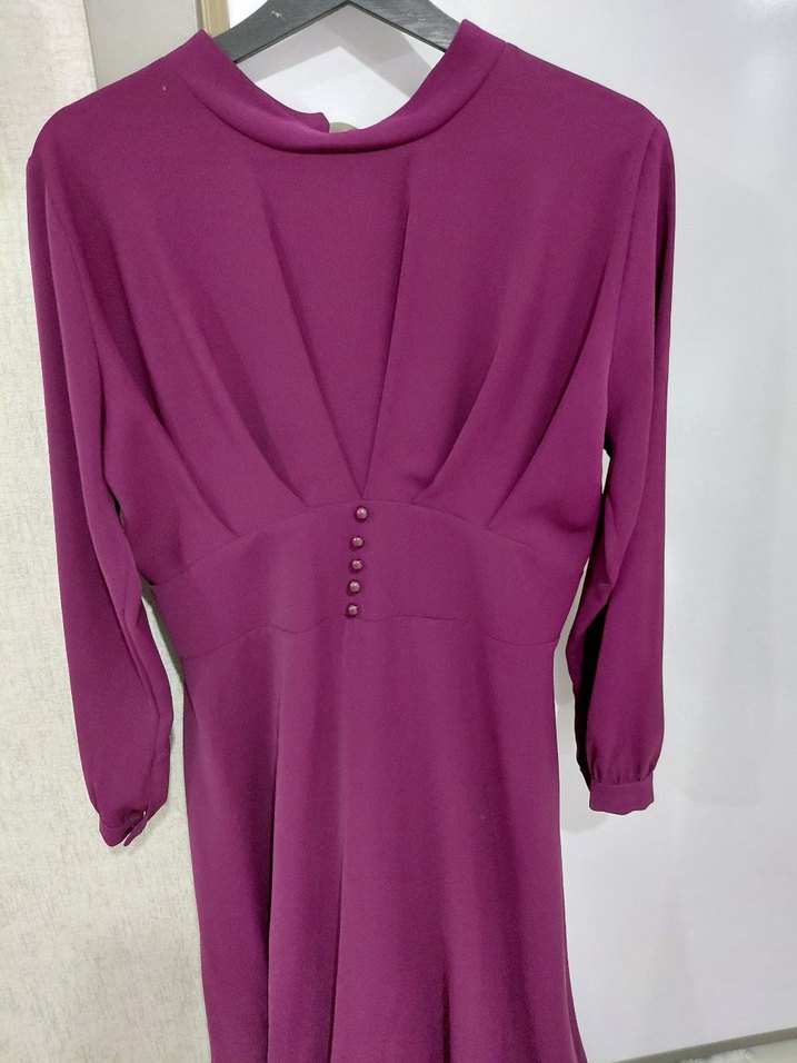 Mor Uzun Kollu Yaka Kadın Elbise - Görsel 2