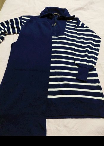 Navy Çizgili Uzun Kollu Triko Kazak - Görsel 4