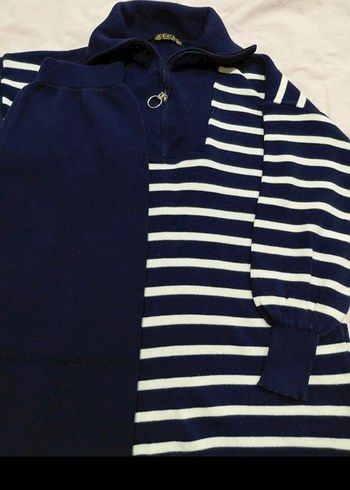 Navy Çizgili Uzun Kollu Triko Kazak - Görsel 3