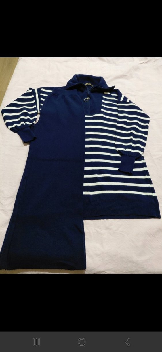 Navy Çizgili Uzun Kollu Triko Kazak - Görsel 2