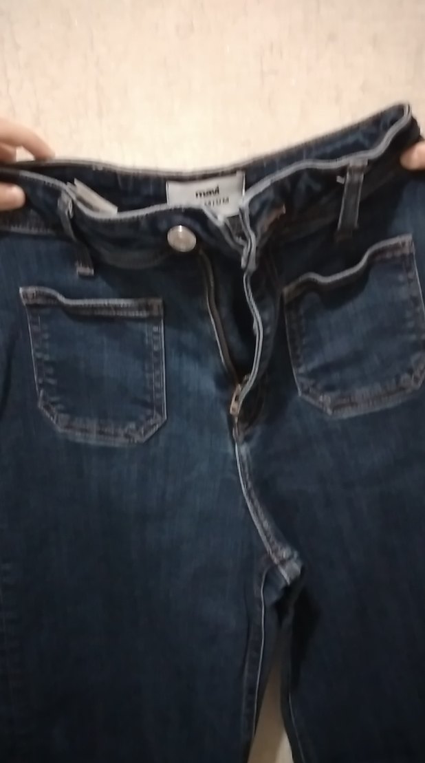 Lacivert Midi Kot Pantolon Kemerli - Görsel 2