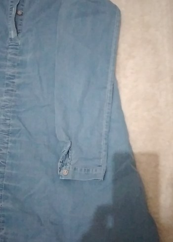 40 Beden mavi Renk Mavi Denim Düğmeli Uzun Kollu Tunik