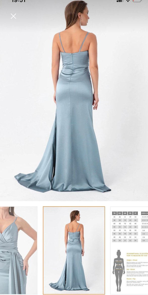 Gri Drapeli V Yaka Uzun Abiye Elbise - Görsel 3