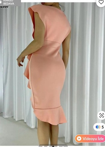 Pembe V Yakalı Uzun Kalem Elbise - Görsel 4