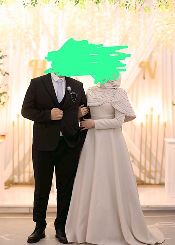 Abiye Drapeli Beyaz Uzun Kollu Nişan Elbisesi