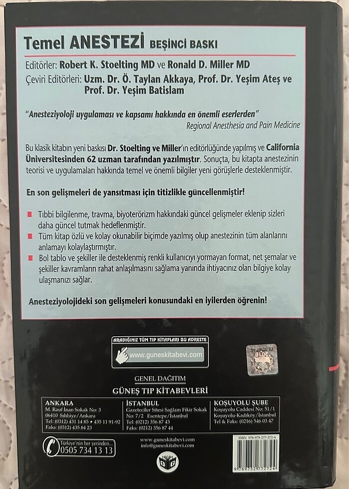 TEMEL ANESTEZİ KİTABI (TIP KİTABI) - Görsel 2